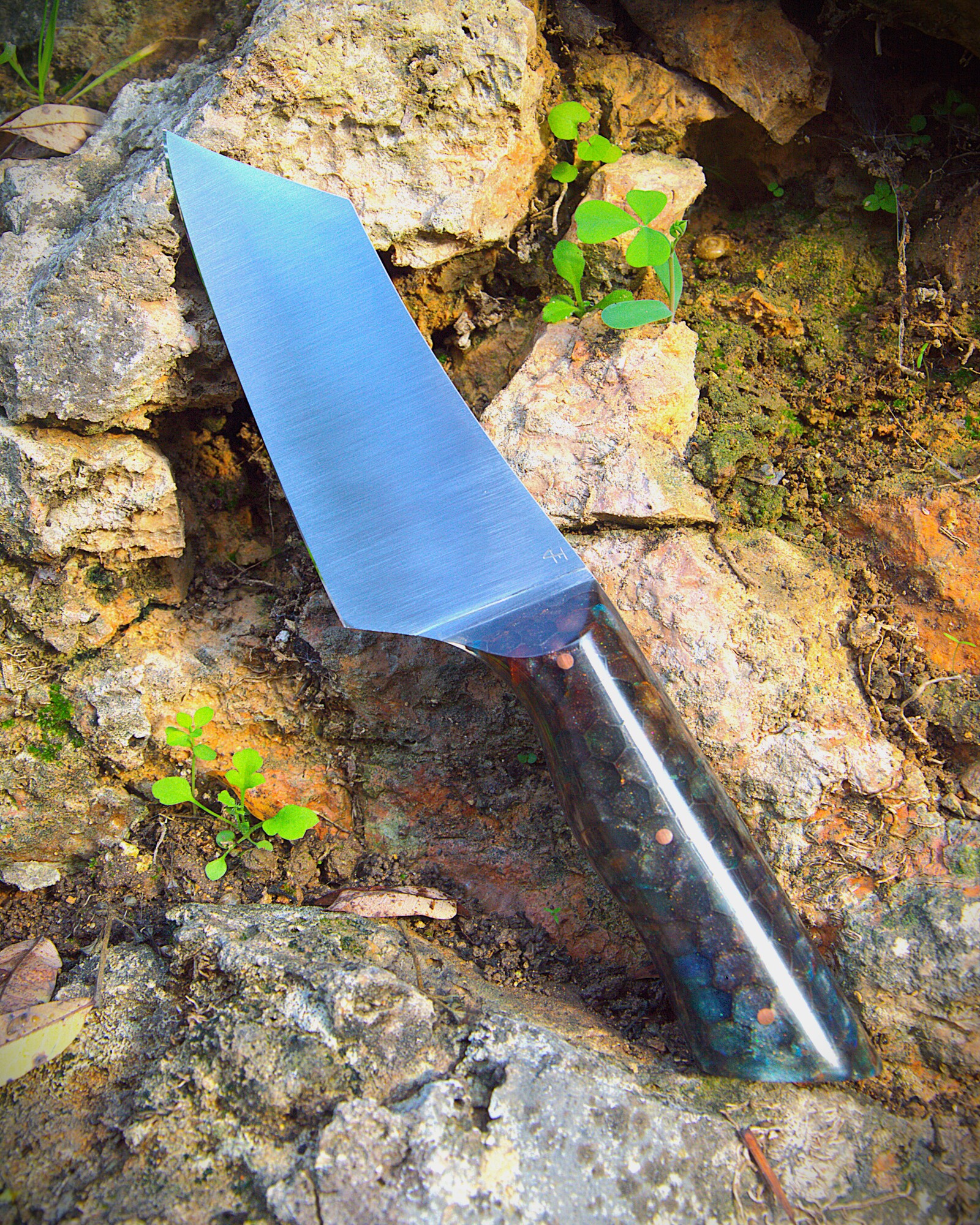 Couteau de cuisine en résine avec nid de guêpes